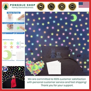 Glow in The Dark Stars and Moon Wall Stickers 200Pcs Ceiling Room Decor - Picture 1 of 9