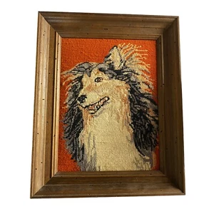 Vintage Neddlepoint Sheltie 15” by 12” Framed - Picture 1 of 3