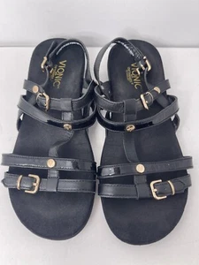 VIONIC 44Coro Orthotic T-Strap Slingback Black Leather Sandals Women’s Size 6 - Picture 1 of 12