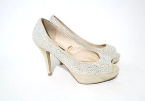 FOREVER NEW Size 6 Womens Rhinestone Glitz Peep Toe Platform Heels - Picture 1 of 6
