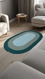 100% eco-friendly Oval Hand-braided Cotton Rug green colors ideal for your home - Picture 1 of 8