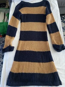 TEMT VINTAGE WOMENS DRESS, KNITTED BROWN AND NAVY DRESS SMALL - Picture 1 of 3