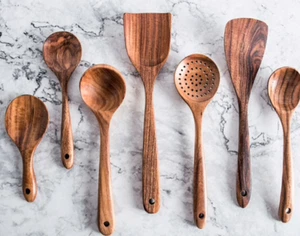 ensemble cuillère en teck bois naturel massif vaisselle passoire cuisine écumeur - Imagen 1 de 14