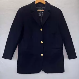 Vtg Navy Blue Wool Cashmere Blazer Gold Buttons Sz XS Preppy Academia Classic - Picture 1 of 4