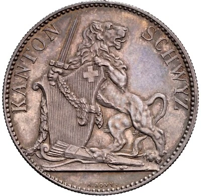 Switzerland 1867 Schwyz Fest - Shooting Taler 5 Francs - NGC UNC - BEAUTIFUL I - Image 1 of 4