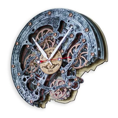Reloj de pared Automaton Bite engranajes móviles grandes 1682 chaqueta de metal arte loft steampunk Foto 1 de 4