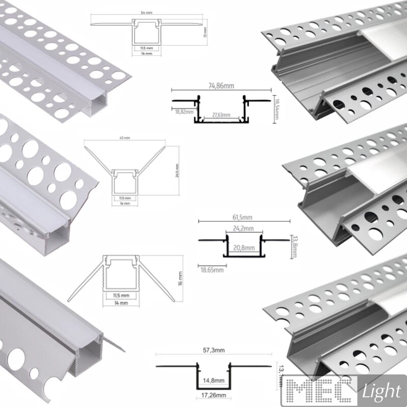 Aluminium Profil Trockenbau Unterputz Leiste Rigips für LED Streifen 1m 2m lang - Bild 1 von 1