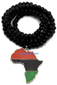 Collar colgante jamaicano mapa de África con cadena estilo cuentas de madera de 31 pulgadas de largo - Imagen 1 de 17
