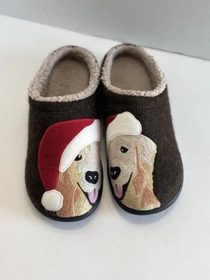 L.L. Zapatillas de lana Bean Daybreak Scuffs para mujer Golden Retriever en sombrero de Santa talla 7 Foto 1 de 4