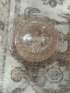 Vintage Jeanette Glass Buttons & Bows Pink Holiday Butter Dish & Lid  - Picture 1 of 9