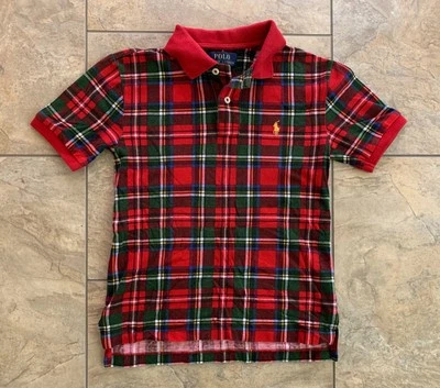 Polo Ralph Lauren Short Sleeve Polo Shirt Boys Sz 8 Red Multicolor Plaid Holiday - Image 1 of 4