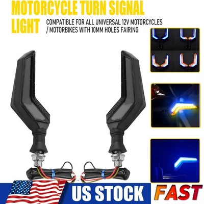 2x Flowing LED Motorcycle Turn Signals Light Blinker Indicator Lights Amber Blue — 第 1/4 张图片