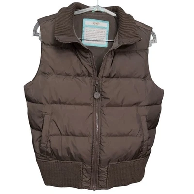 Old Navy Frost Free Puffer 背心棕色罗纹装饰鹿拉链拉 Y2K 2006 女式 M — 第 1/4 张图片