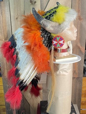 大号复古角男性美洲原住民头饰 - 可能是苏族人 — 第 1/4 张图片