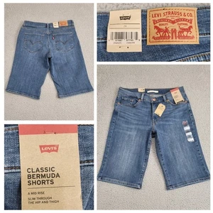 New Levi's Classic Bermuda Shorts Women's 29 Blue Slimming Beach NWT - Picture 1 of 22