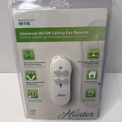 Hunter 99118 Universal Fan & Lights Remote Control & Receiver Combo New Open Box - Image 1 of 2