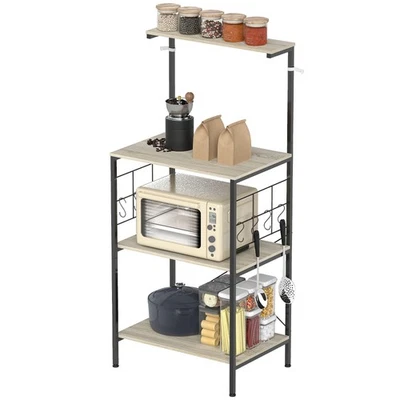 HOMCOM Scaffale da Cucina Stile Industriale a 4 Livelli con 8 Ganci Rovere - Immagine 1 di 4