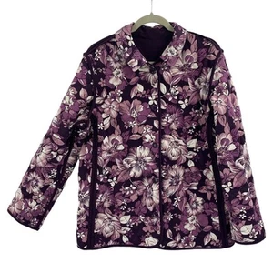 Susan Graver Quilted Reversible Jacket Size Large Button Up Purple Floral - Picture 1 of 12