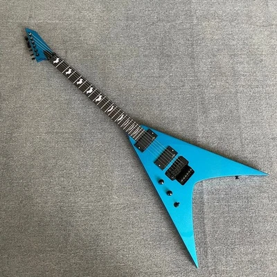 Blue V Shape Electric Guitar Left Handed Active Pickups Bat Inlay Black Hardware - Image 1 of 4