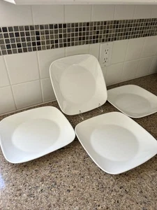 Vtg Set of 4 Corelle Vitrelle Pure White Square Luncheon Plates - Picture 1 of 6