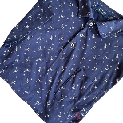 Polo Ralph Lauren Shirt Men's Large Navy Blue Anchor Print Short Sleeve Polo AOP - Image 1 of 4
