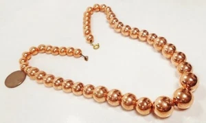 1 VINTAGE GRADUATED COPPER COATED ACRYLIC BEADED 18" BRASS CHAIN NECKLACE N278 - Picture 1 of 2