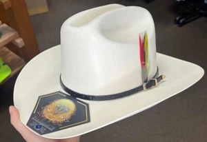 Sombrero de Vaquero 100x Diamante Blanco Paja con Ala Pluma Estilo Sinaloa 3 1/2" - Imagen 1 de 3