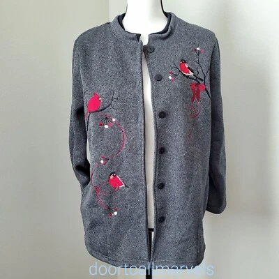 Blair красный кардиналов вышитый вязаный Cardi куртка красный птицы женщин sz Med / большой - Изображение 1 из 4