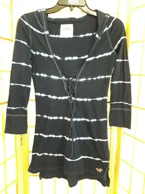 Hollister Mujer/Junior Adolescente Azul Blanco Rayas Cordón Frontal Hoddie Foto 1 de 4