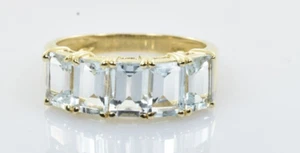 Aquamarine 5 Stone Ring in 14k Yellow Gold 2.50 Carats Size 7 - Picture 1 of 4