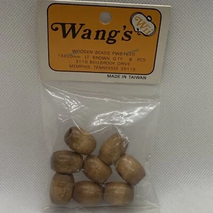 Vintage Wooden Beads Macrame Wang's Taiwan NOS Crafts 16x20 mm 8 Pcs. - Picture 1 of 5