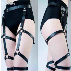 Lingerie Erotic Suspender Belt Gothic Punk Style Harness Leg PU Leather Garters - Picture 1 of 5