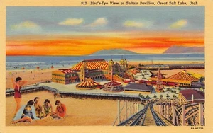 Saltair Pavillon Vogelperspektive Great Salt Lake City Utah 1950er Leinen Postkarte - Bild 1 von 2