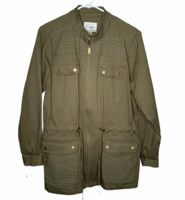 Linea Womens Anorak Jacket Eyelet Lace detail olive green size Medium - Image 1 of 4