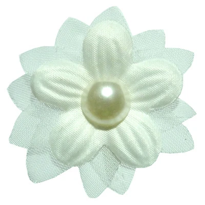 Barrette pince à cheveux coiffure mariage petite fleur plate tissu perle blanche - Photo 1/3