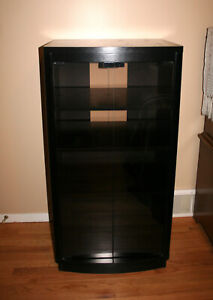 Black Wood and Glass Stereo Component Cabinet with 4 Shelves