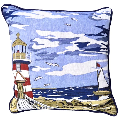 Almohada tapiz paisaje marino Alan Symond, 16"x16", espalda azul oscuro, tirador de cremallera Foto 1 de 4
