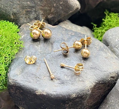 PAIR Hollow Ball Stud Earrings 316L Surgical Steel, choose color / ball diameter - Image 1 of 4