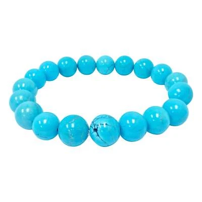 10mm Simulated Turquoise Round Bead Unisex Handmade Stretch Bracelet - Image 1 of 4