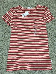 NEW GAP KIDS Girls Spring Striped Cream Red Salmon T Shirt tee Size 12, NWT - Picture 1 of 1