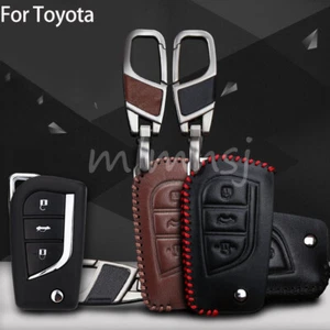 Para Toyota Camry RAV4 Corolla CHR Cuero Control Remoto Abatible Llavero Estuche Cubierta Cadena  - Imagen 1 de 11