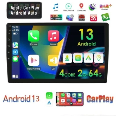 9" Android 13 2Din Car Stereo CarPlay Auto Radio 2+64G GPS Navi WiFi BT 1280*720 - Image 1 of 4