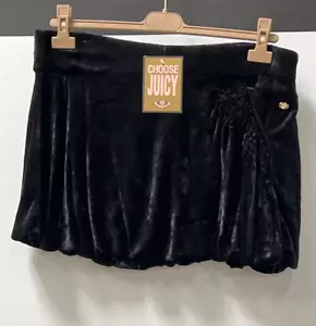 Juicy Couture Black Smocked Bubble Skirt With Gold Crown Detail Size L - Picture 1 of 8