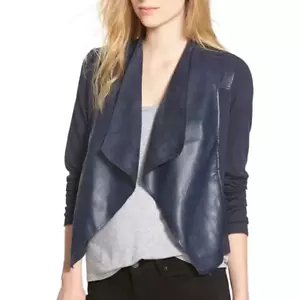 Kut From The Kloth Womens Draped Open Front Jacket Med Vegan Suede Faux Leather - Picture 1 of 13