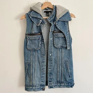 Ksubi Denim Jacket Vest Detachable Grey Jersey Hood Size Small Reverse Buttons - Picture 1 of 15