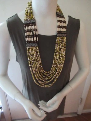 NUEVO CON ETIQUETAS Chico's Fabulous Elba Collar Largo Multi Trenzas - Hueso, Marrón, Verde - $69 Foto 1 de 4