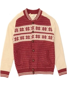 BRAVE SOUL Mens Cardigan Sweater Medium Burgundy Fair Isle Polyester DH24 - Picture 1 of 4