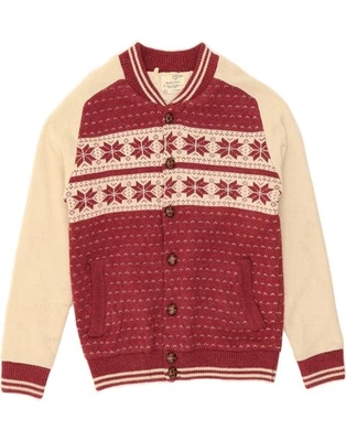 BRAVE SOUL Mens Cardigan Sweater Medium Burgundy Fair Isle Polyester DH24 - Image 1 of 4