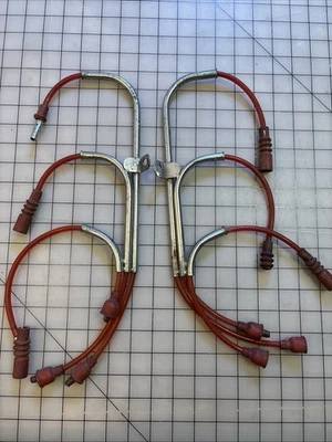 Vtg 50s Hot Rod Racing 6cyl Aftermarket CHROME Spark plug wires Holders LOOM - Image 1 of 4
