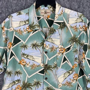 SEVEN PALM SHIRT MENS XL GREEN SILK BAGGY HAWAIIAN PALM CAMP HIBICUS EASY-CARE - Picture 1 of 10